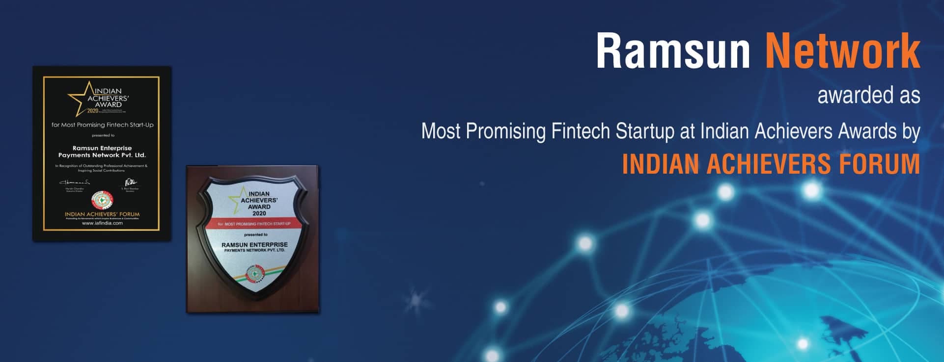 Ramsun Network awarded Most Promising Fintech Startup at the Indian Achievers Awards